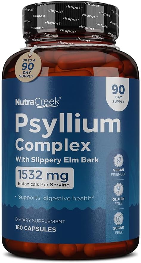 Complejo de Psyllium ← 11-Ingrediente Psyllium Husk Capsules con Psyllium Powder, Slippery Elm &amp; Ginger para limpiar &amp; Apoyo Sistema Digestivo Salud latitud 180 Capsules