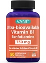 VANI Vitamina B1 con 750mg Benfotiamine, 2 en 1 Fórmula Mejorada -Fat &amp; Water Soluble Thiamine B1 Suplemento TEN 120 Capsules TEN Gluten Free