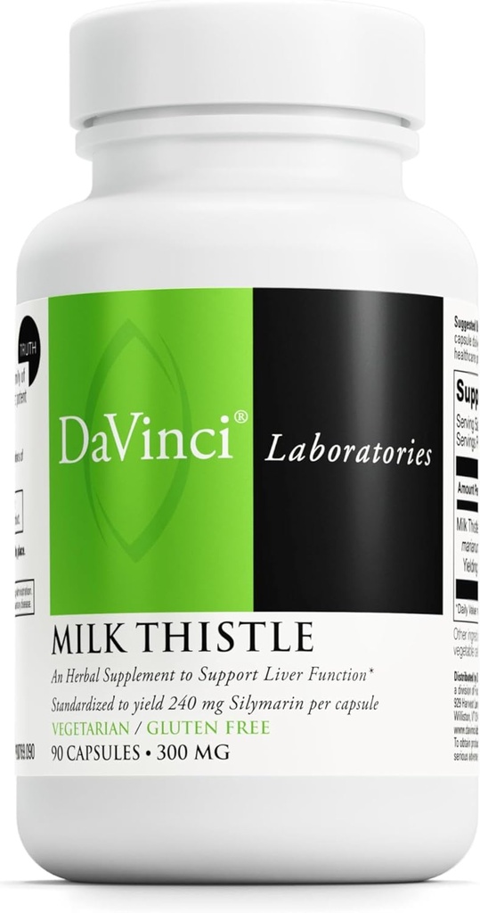 DAVINCI Labs Milk Thistle - Dietary Supplement to Support Liver Detoxification and Function, Kidney Health and Healthy Digestion* - with Milk Thistle and More - Gluten-Free - 90 Vegetarian Capsules