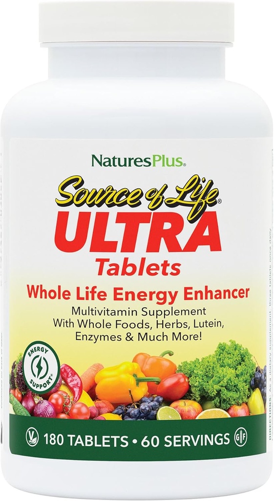 Natures Plus Source of Life Mini-Tabs - Easy to Swallow Whole Food Multivitamin with Chelated Minerals, Energy Booster - 180 Vegetarian Mini Tablets (30 Servings)