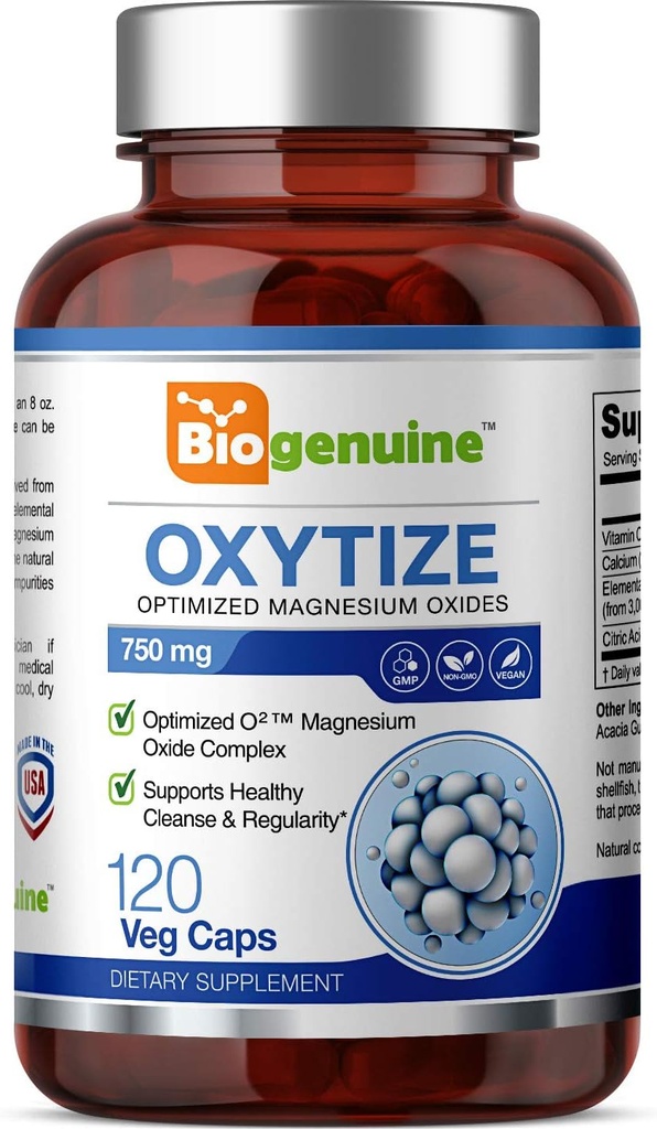 Oxytize 750 mg 120 Vcaps - Natural Magnesium Oxide Oxygen Based Colon Cleanse Gentle Laxative - Supports Healthy Digestive Tract Regularity