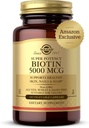 Solgar Biotin 5000 mcg - Soporta la piel sana, las uñas " el cabello - Apoya la producción energética " Metabolismo - Vitamina B - No GMO, Vegan, Gluten Gratis - 180 Cuenta