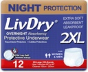 LivDry Adulto XXL Incontinencia Ropa interior, Overnight Comfort Absorbency, Leak Protection, XX-Large, 12-Pack