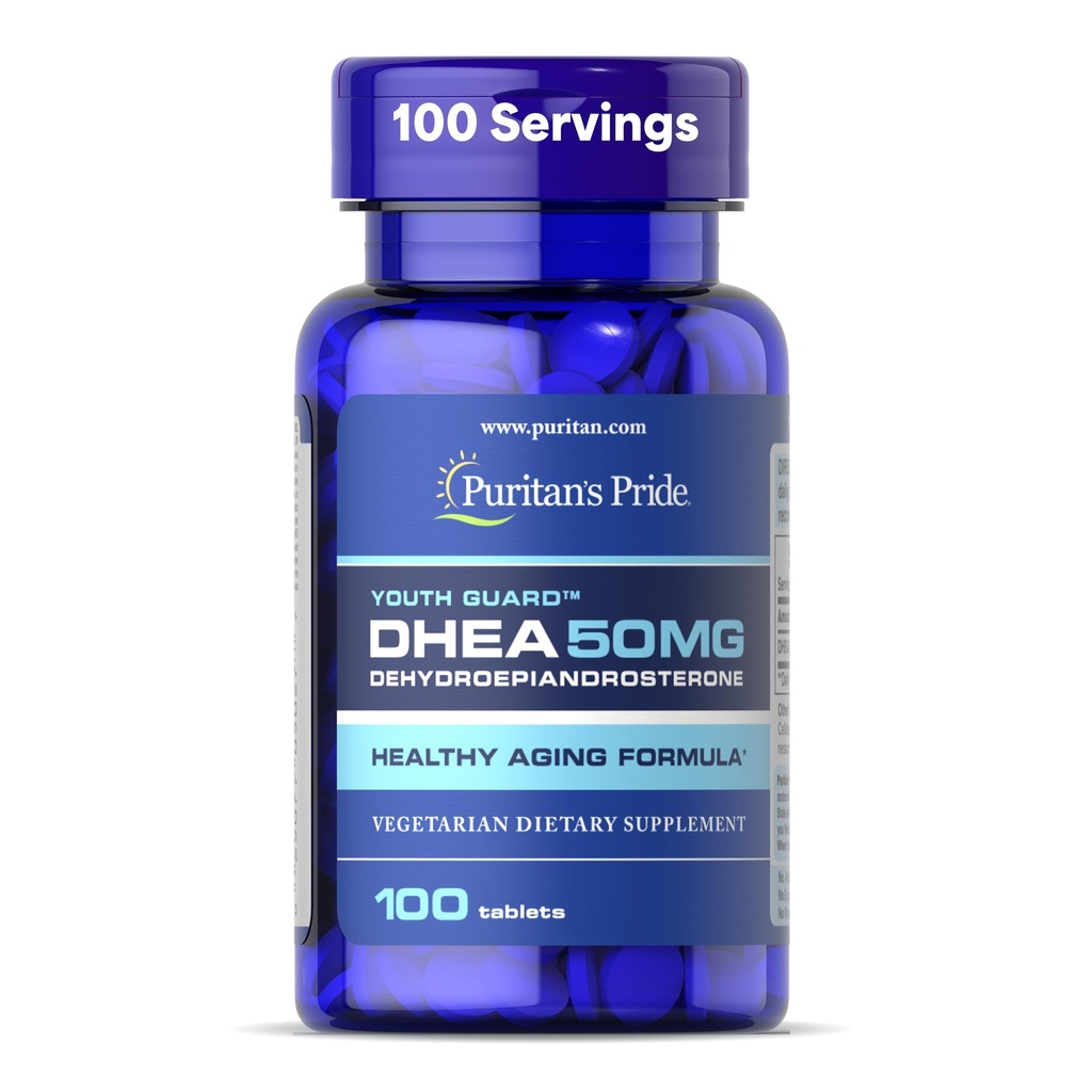 Guardia Juvenil de PuritanTM DHEA para Mujeres y Hombres 50 mg, Suplemento dietético para el envejecimiento saludable, 3 meses de suministro, 100 tabletas