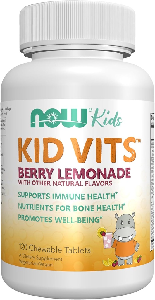 AHORA Suplementos para niños, niños Vits Multivitamínico, Berry Lemonade Flavor, 120 Tablas Chewable