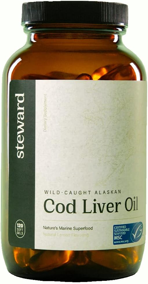 STEWARD - Wild-Caught Alaskan Cod Liver Oil 120 Softgels ← EPA de Omega-3, DHA, DPA y SPM + Vitaminas Naturales A & D