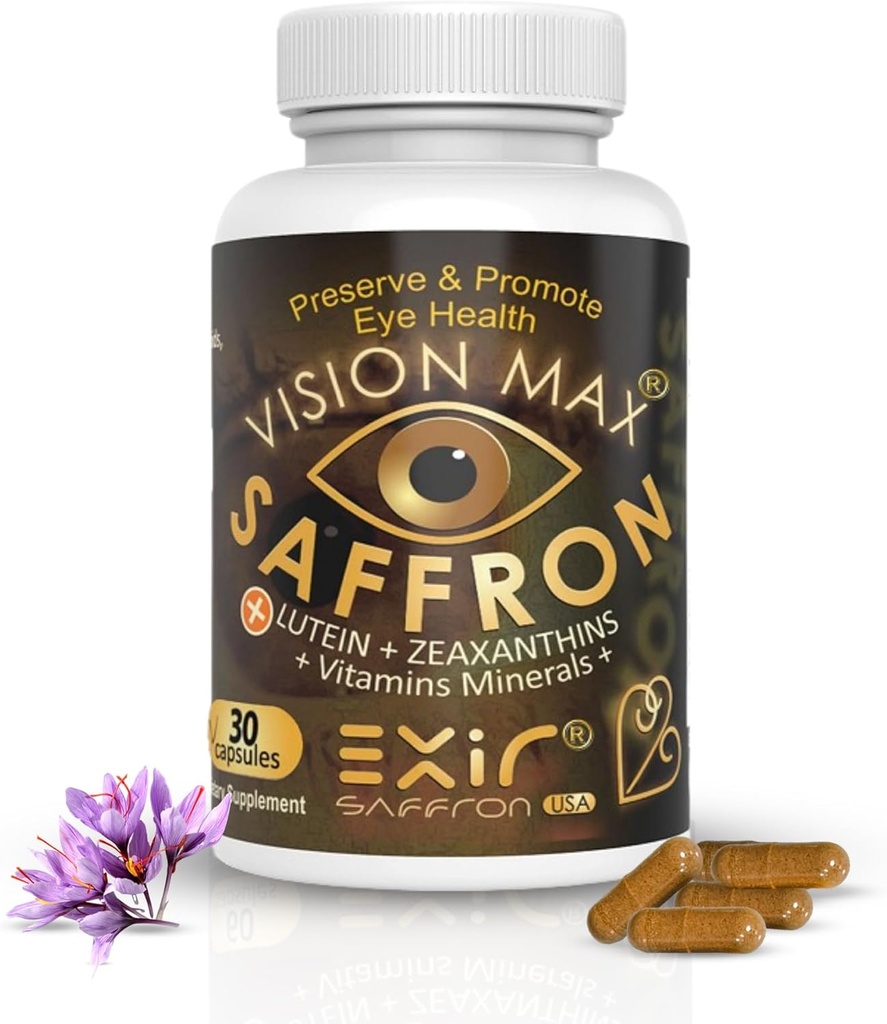 Lutein, Zeaxanthin Plus Saffron Herbs Nutritional Eye Supplement - Promotes Macular & Retinal Health, 30 Capsules