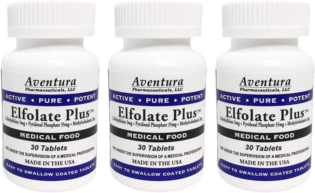 Plus® 3mg 3 Pack L-Methylfolate Metil Folate Methylfolate Medical Food Supplement Professional Strength Active Pure Potent 30 Tablets