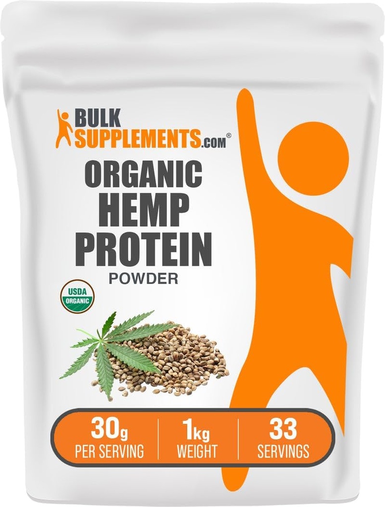 BulkSupplements.com Polvo Proteína de cáñamo orgánico - Proteína de cáñamo orgánico, Polvo de fibra alta - Vegan &amp; Gluten libre, 30g por ser, 1kg (2.2 libras) (Pack de 1)