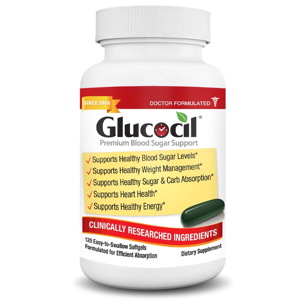 Glucocil – Softgels - Soporte de azúcar de sangre Premium - Más de 2 millones de botellas Vendida - Soportes Los 3 Esenciales para el Azúcar Sangre Saludable - Desde 2008, con la Hoja de Moro Berberina, Propietario y Más