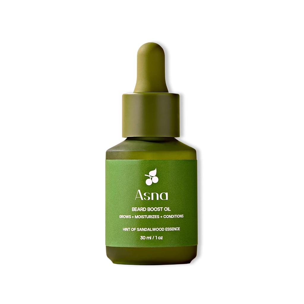 Asna Beard Boost Oil - Cold-Presed, All Hair Types, Estimula el crecimiento, el ruido y la hidratación, ayurvédico con vitamina C & Antioxidantes para la barba más suave, más completa