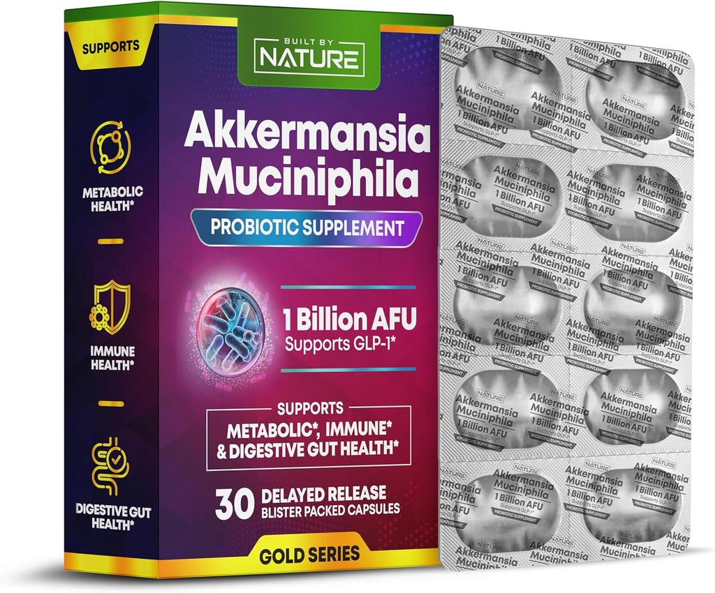 Construido por Nature Akkermansia Probiotic – GLP-1 &amp; Akkermansia Muciniphila Suplemento – Glucose Support, Weight Loss, Gut Health - Best Akkermansia Probiotics - 1 Mes de Suministro, 30 cápsulas