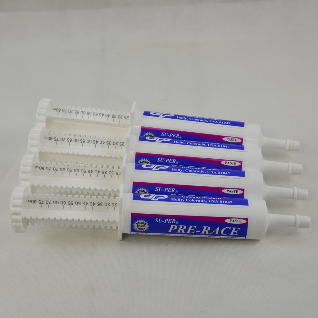 SU-PER Pre-Race Paste for Horses - Performance Support for Exercising Muscle - Buffered Creatine, Amino Acids, Herbal Extracts, Anti-Oxidants, B-Complex Vitamins - 60CC, Case of 4