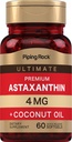 Piping Rock Astaxanthin 4mg | 60 Softgels | with Coconut Oil | Algae Extract Supplement | Non GMO, Gluten Free