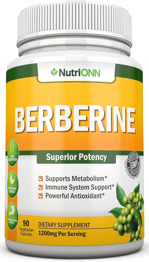 Berberina - 1200Mg Por Serving - 90 cápsulas vegetarianas - Suplemento Extracto de la berberina pura - Potencia superior para apoyar la salud inmune