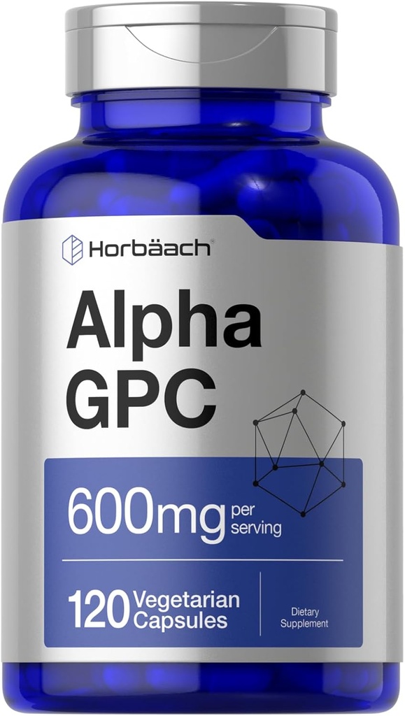 Horbäach Alpha GPC 600mg tención 120 Capsules ← Vegetariano, No GMO &amp; Gluten Free Choline Suplemento Silencioso Apoyo Saludable Memoria, Enfoque y Claridad