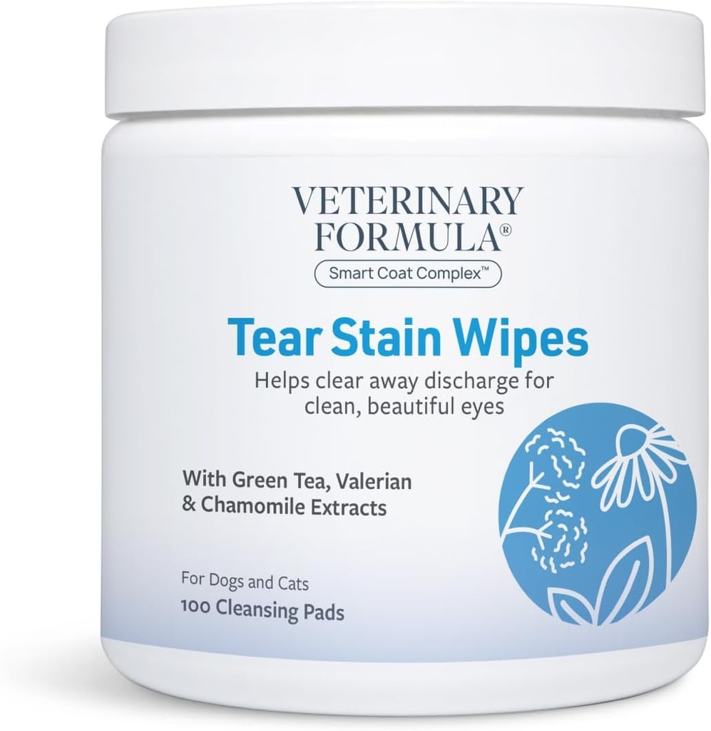 Veterinary Formula Smart Coat Complex Eye + Face Wipes for Dogs & Cats, 100 ct – Gently Remove Tear Stains, Clean Facial Fur & Eye Discharge, Fragrance-Free, Pre-Moistened