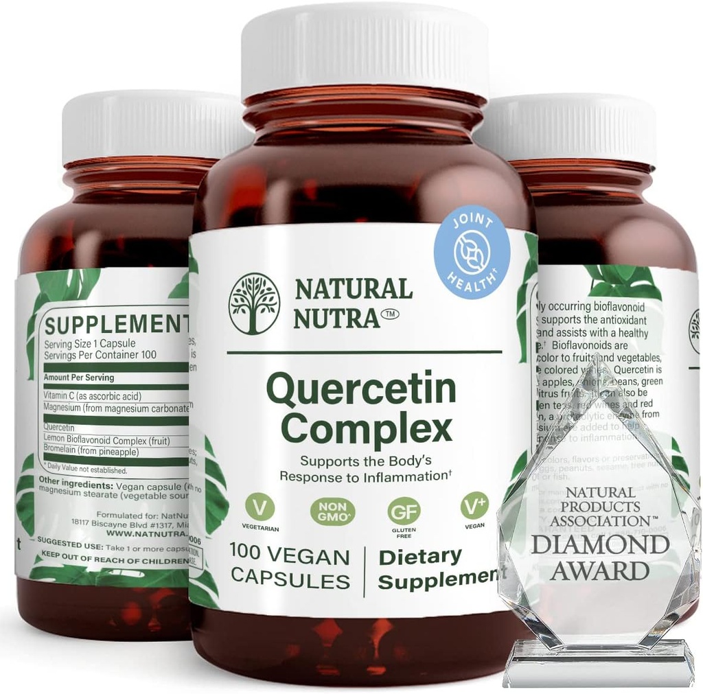 Natural Nutra Quercetin Complex with Bromelain and Vitamin C Citrus Bioflavonoid Supplement, Support Body to Seasonal Changes & Body Redness, Promotes Liver Health, 100 Vegan and Vegetarian Capsules
