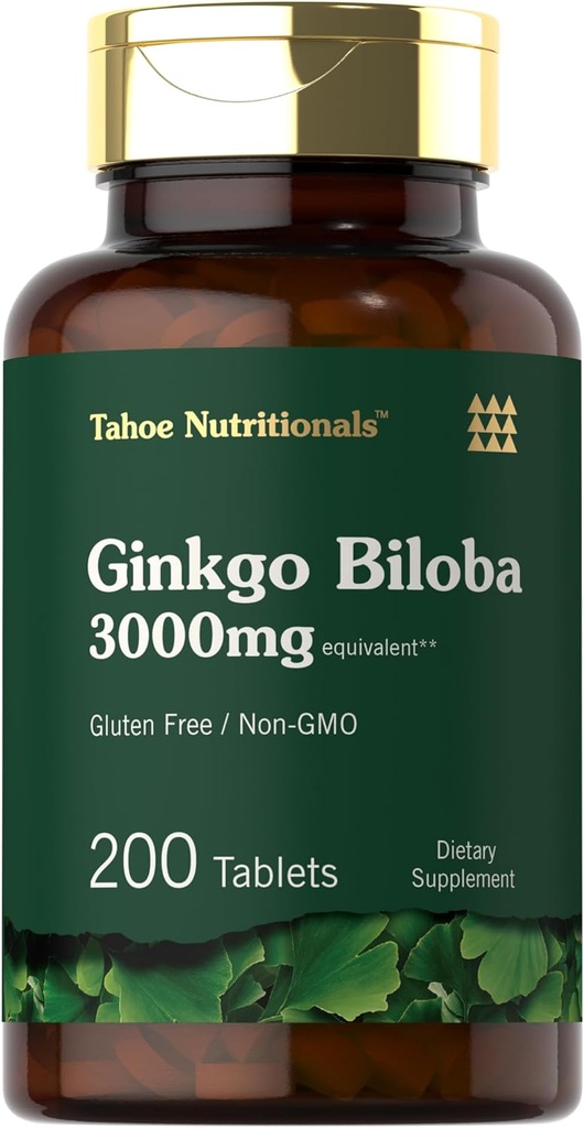 Carlyle Ginkgo Biloba 3000mg  200 Tablets Vegetarian ← Extra Strength ← Non-GMO, Gluten Freen Formula ← Tahoe Nutritionals