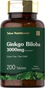 Carlyle Ginkgo Biloba 3000mg  200 Tablets Vegetarian ← Extra Strength ← Non-GMO, Gluten Freen Formula ← Tahoe Nutritionals