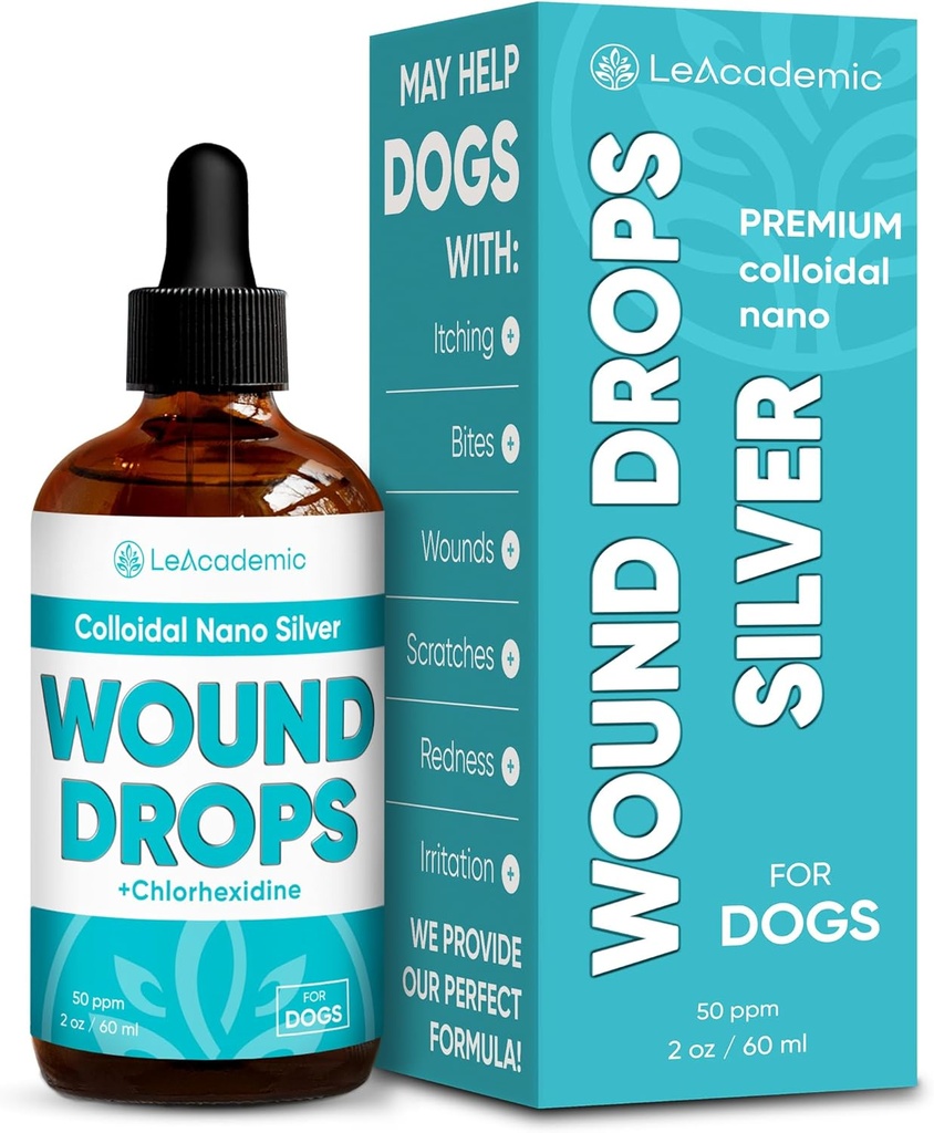 Cuidado de perros en gotas ¦ Dog Cone puede ser útil aquí ← Silver + Chlorhexidine es un salvavidas para la irritación de la piel, rasguños, Bites, Redness y Suturas después de la cirugía ← 2 Oz