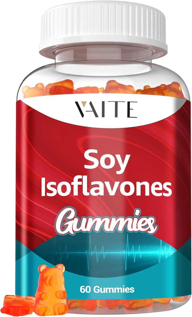 Soy Isoflavones Suplemento para Mujeres – Phytoestrógenos no transgénicos para el alivio de la menopausia, Flashes calientes, equilibrio hormonal, genisteína, soya con isoflavonas, soporte para la salud de los huesos – 60 Gummies Chewable Vegan