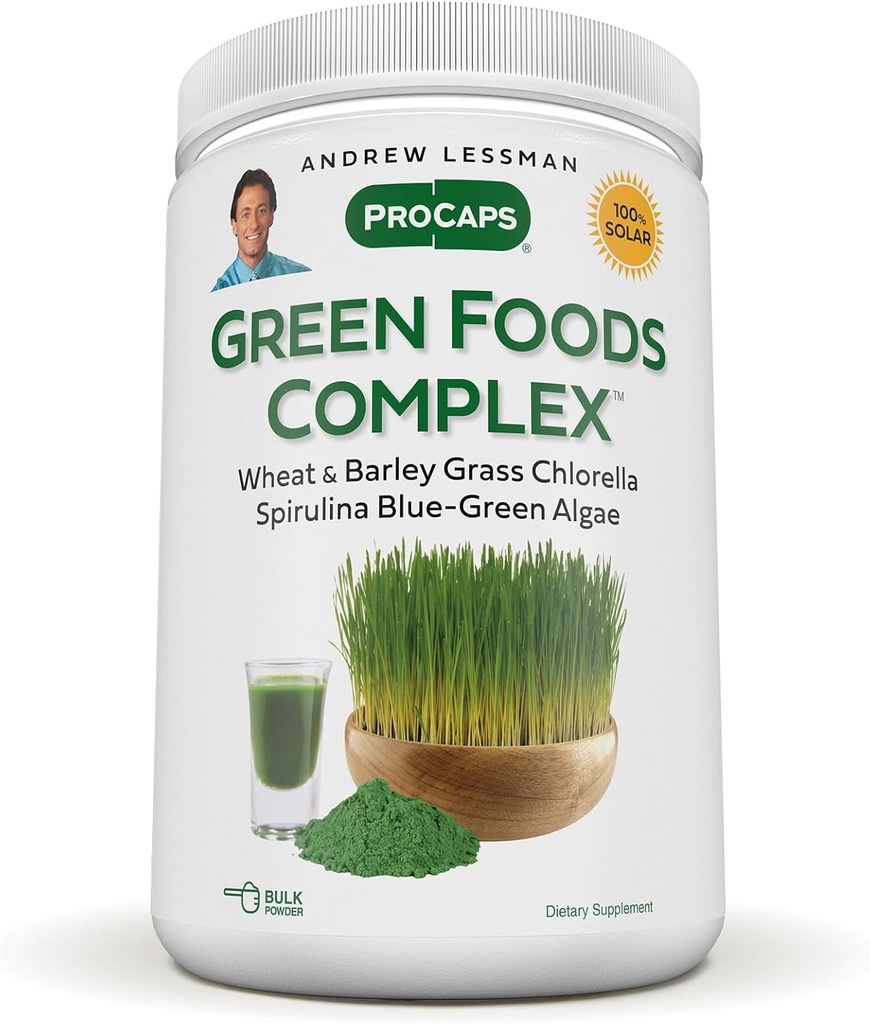ANDREW LESSMAN Green Foods Complex 600 Servings - Supplies Building Blocks for Healthy Tissue Growth, Liver Support. 100 mg Cada una de Barley Grass, Wheat Grass, Blue Green Algae, Chlorella, Spirulina