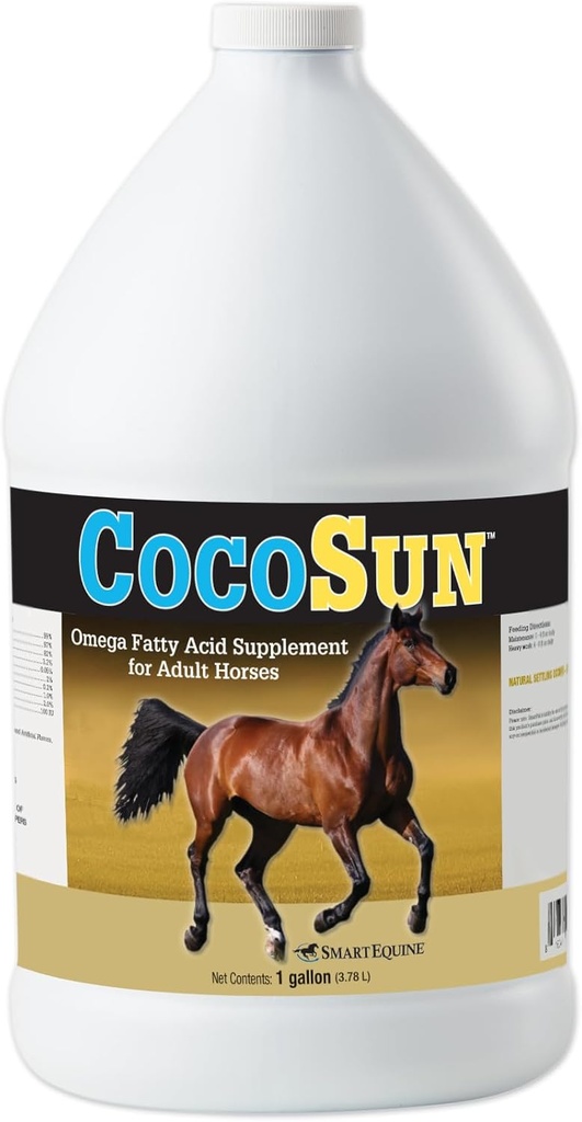 CocoSunTM Petróleo Omega Caballo Complemento Silencioso Omega 3, 6, 9 Suplementos Ideal para la piel sana y las corbatas brillantes.