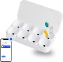 DEFI Smart Pillbox, Grande, 8 Ranuras, Organizador de píldoras, Portable, Bluetooth, Fácil de usar, autocuidado, con Alarma, Sonido &amp; Luz, Daily, Compact Medicine Holder for Vitamins, Suplementos, Aplicación Free Reminder.