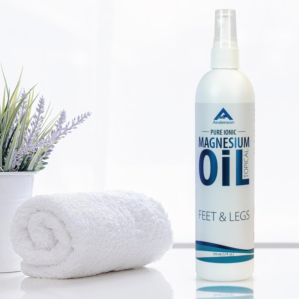 Magnesium Oil Spray for Feet and Legs | Big 12oz Bottle | Made in The USA | Topical Ionic Magnesium Chloride Lotion for Body Joints | Promotes Relaxation, Relief from Muscle Cramps |