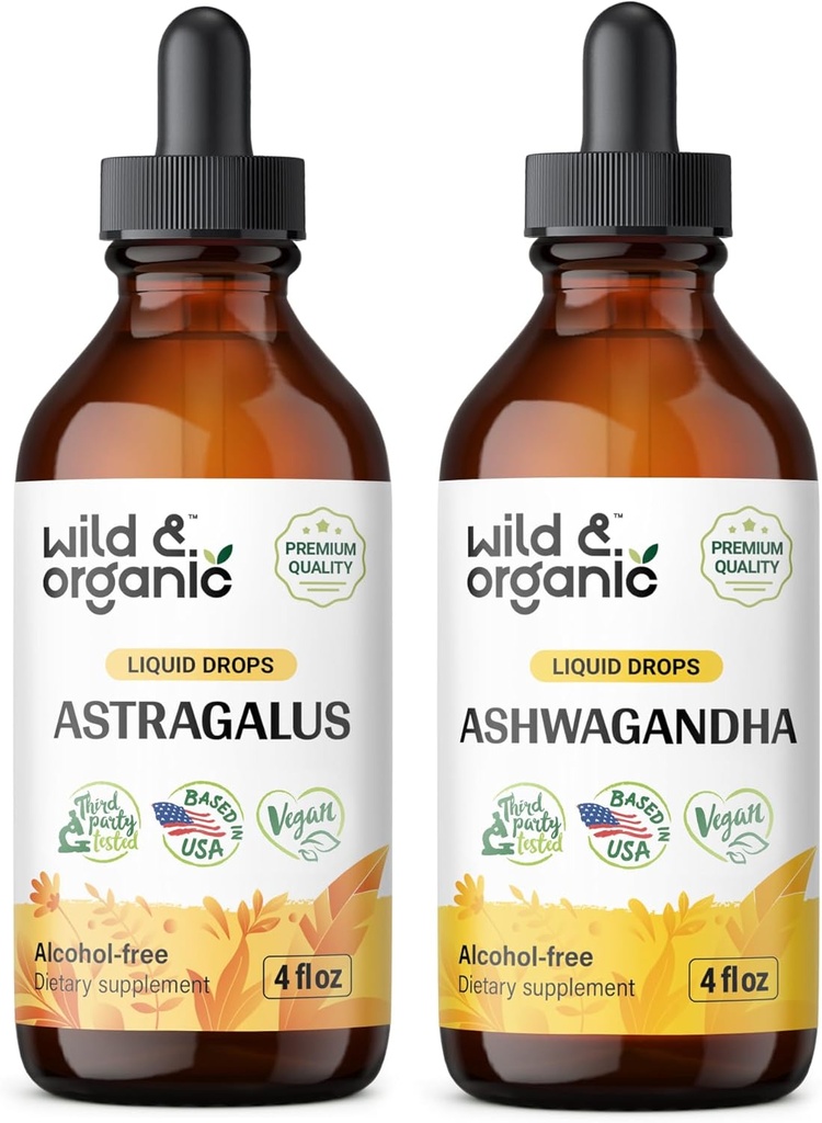 Wild &amp; Organic Astragalus Tincture 4 fl oz &amp; Ashwagandha Tincture 4 fl oz
