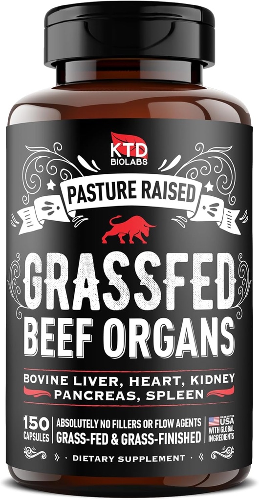 Grass Fed Beef Organ Supplement - Supports Whole Body Wellness 3000mg - with Desiccated Beef Liver, Heart, Kidney, Pancreas, Spleen - Organ Complex for Energy, Immune & Digestive Health (150 capsules)