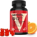 Vitamina Vegana D3 &amp; B12 Gummies, Metil B12 Suplemento para Adultos &amp; Niños, Mejorado con Vitamina D 3 para Energía Natural, Inmune, Metabolismo & Focus, Orange, 90 Gummies