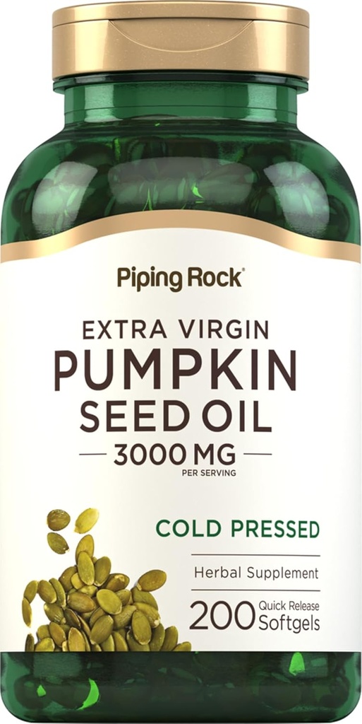 Piping Rock Pumpkin Seed Oil Softgel Capsules  3000mg ← 200 Conde ← Cold Presionado Suplemento Herbal ← VírgenExtra No GMO, Gluten Free