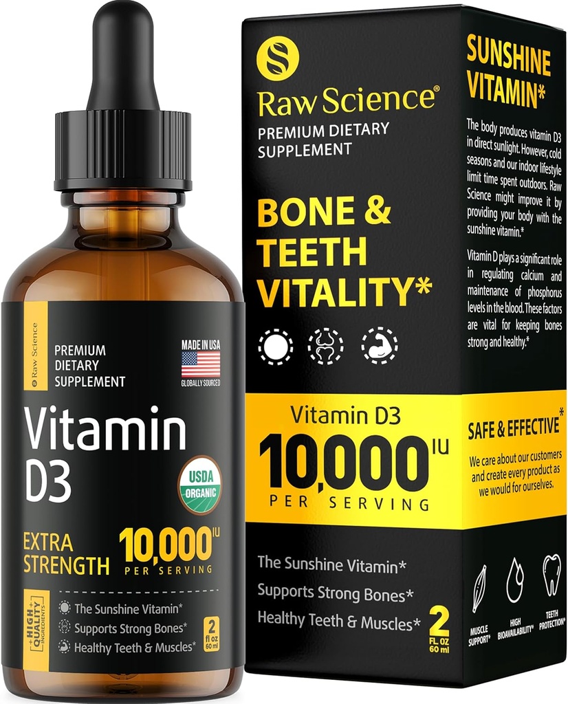 gotas de vitamina D líquido - Vitamina D3 10,000 UI para la absorción más rápida - Ayuda a soportar huesos fuertes &amp; corazón sano - Vit D3 para la función del sistema de humedad - alta dosis D3 vitamina sublingual - 2 fl oz