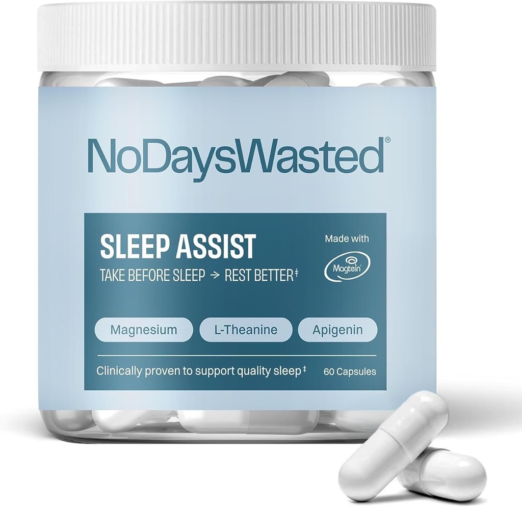 Suplemento de sueño de magnesio - Threonate de magnesio, Bisglycinate de Magnesio Chelated, L-Theanine &amp; Apigenin - Asistencia para dormir - Esposa poderosa para mejores noches de sueño y descanso - 60 cápsulas