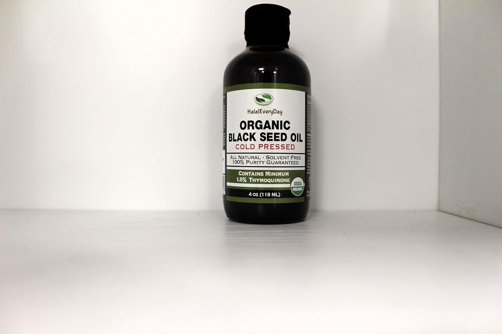 HalalCada día Orgánica de semillas negras aceite - USDA Certified Cold Presionado botella de vidrio sobre 1,5%