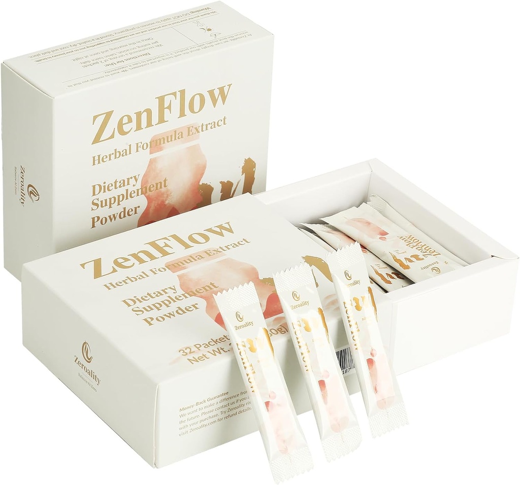 ZenFlow, PMS y Menstrual Support Supplement, TCM, Dong Quai, Promote Healthy Uterus, Kideny and Bladder, Promote Urogenital Function, Women's Health, (64 Packets - 2 Boxes)