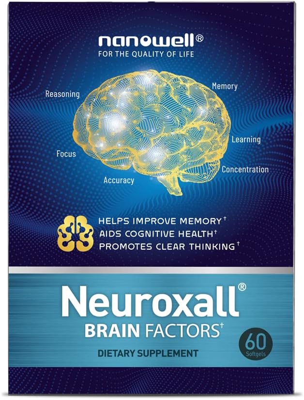 NANOWELL Neuroxall Brain Factores - Soporte Cognitivo con Vitamina B6, Astaxanthin, Ginkgo Biloba Extract " Phosphatidylserine - Boosts Brain Health, Memory " Focus - 60 Softgels
