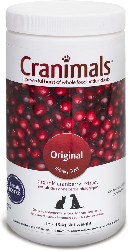 Cranimals Cranberry Powder for Dogs UTI Suplemento 6 Month Supply, Previene UTIs, Incontinencia y Piedras Struvite, reemplaza antibióticos y dietas de prescripción, clínicamente probado.