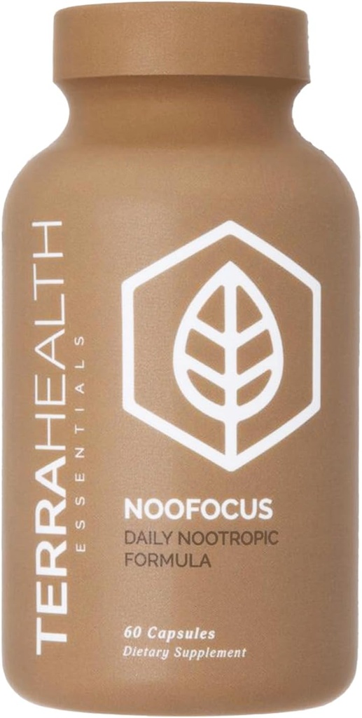 Terra Health Essentials NOOFOCUS - Suplemento Nootropics Brain Support con Mushrooms Adaptogénicos, Alpha-GPC, Gotu Kola, L-Theanine for Focus & Memory - All Natural, 30 Day Supply
