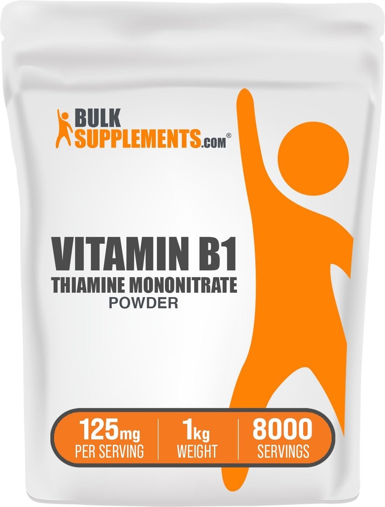 BulkSupplements.com Thiamine Mononitrate Powder - Vitamin B1 Powder, Thiamine B1 Supplement - B1 Vitamins, Gluten Free, 125mg per Serving, 1kg (2.2 lbs) (Pack of 1)