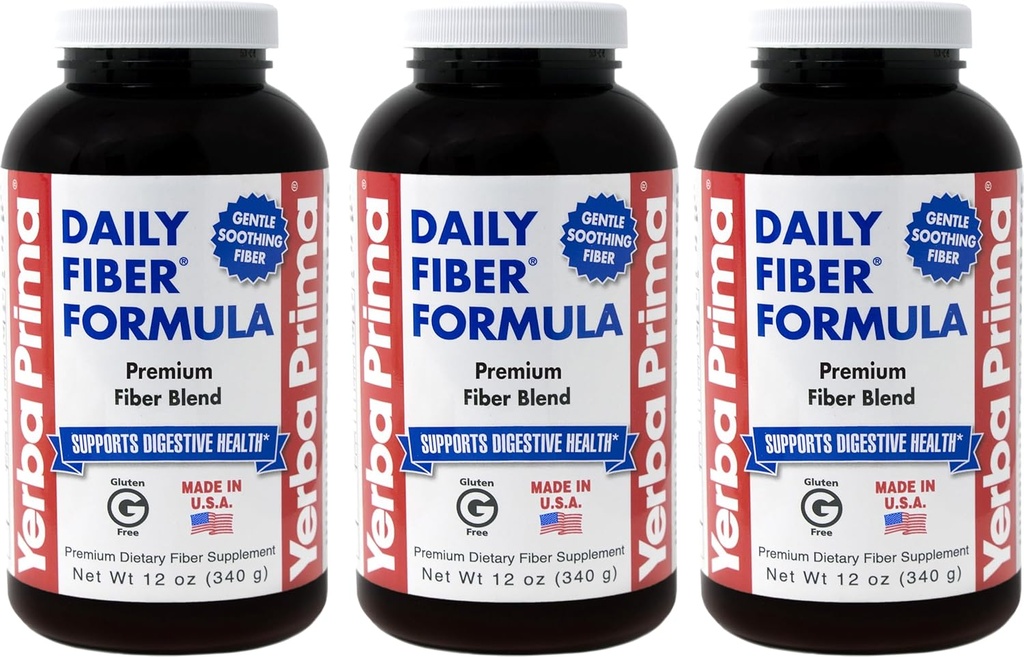 Yerba Prima Daily Fiber Formula Powder - 12 oz (Pack of 3) - Soluble & Insoluble Suplemento dietético - Colon Cleanse - Vegan, No Gluten-Free
