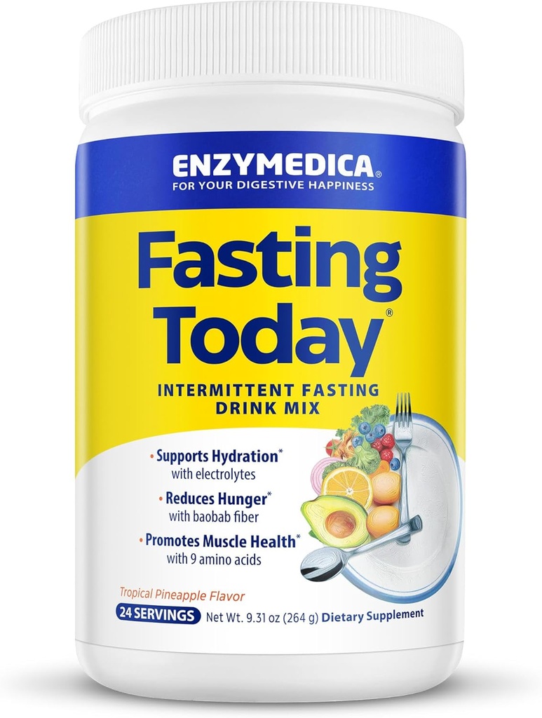 Enzymedica, Ayuno Hoy, Intermittent Fasting Drink Mix with Electrolyte Powder Supplement for Hydration, Appetite and Muscle Health, Keto Friendly, Tropical Pineapple Flavor, 24 Servings