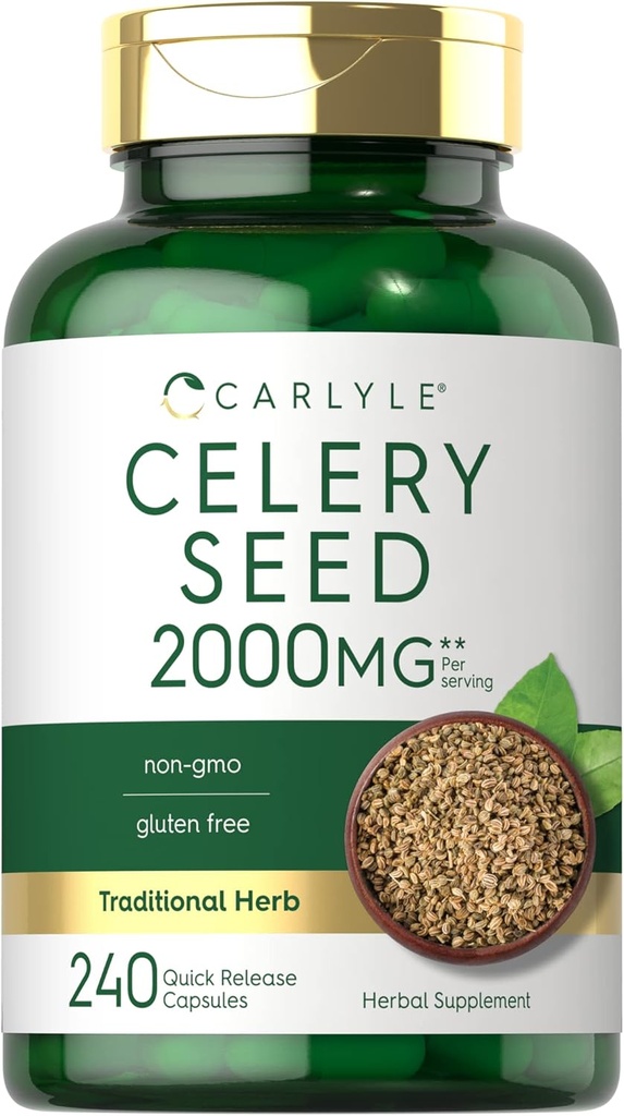 Carlyle Celery Seed Extract Capsules Silencio 2000mg Silencio 240 Conde ← Tradicional Herb Suplemento Silencio Non-GMO y Gluten Free Formula