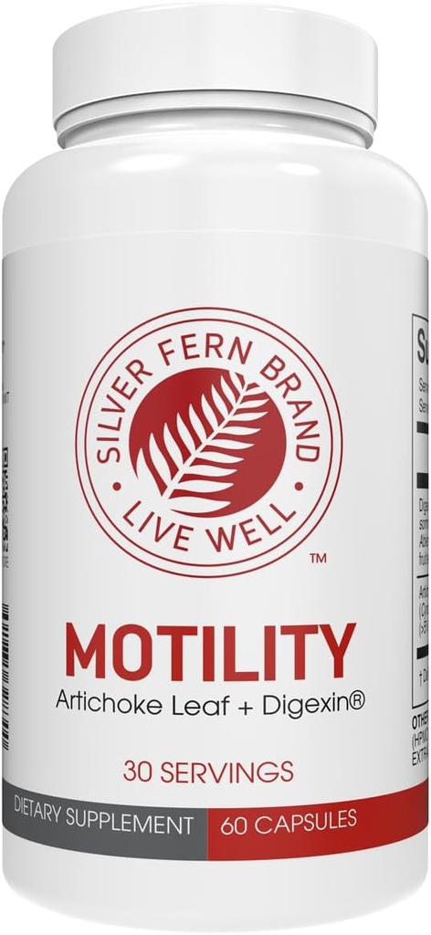Silver Fern Brand Motility- No Laxative Constipation and Slow Motility Boost - 60 Capsules, 30 Day Supply - Contains Artichoke Leaf, Tender Okra Pods, & Winter Cherry
