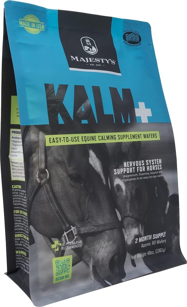 Kalm Wafers de majestad - Soportes Caballo / Equino Comportamiento Equino Equino Equilibrado y la función normal del sistema nervioso - Tryptophan, Vitamina B1, Cereza de Invierno, Inositol - 60 Cuenta (2 Mes de Suministro)