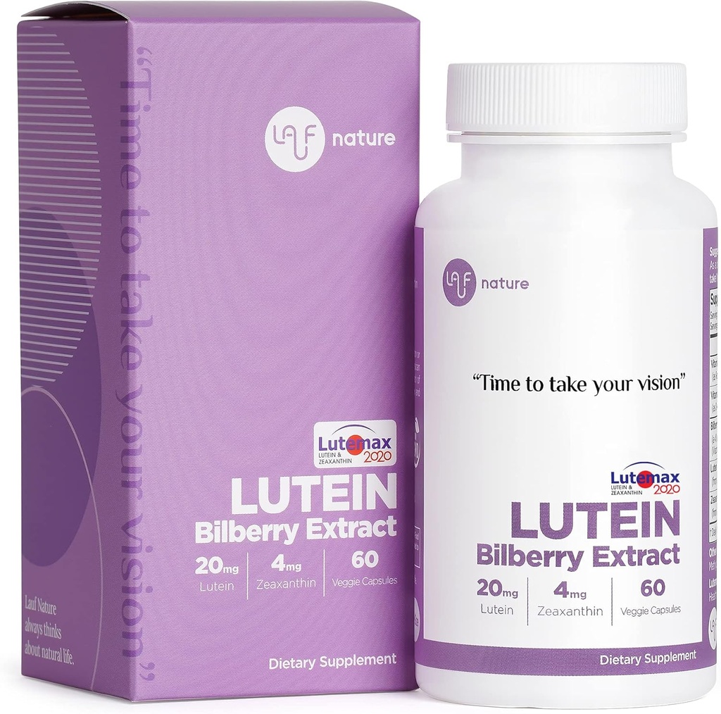 Lutein 20mg with Zeaxanthin 4mg and Bilberry Extract 100mg, Vitamin, Supports Vision and Macular Health, LUTEMAX 2020, Non GMO, Vegan, Gluten Free - 60 Servings