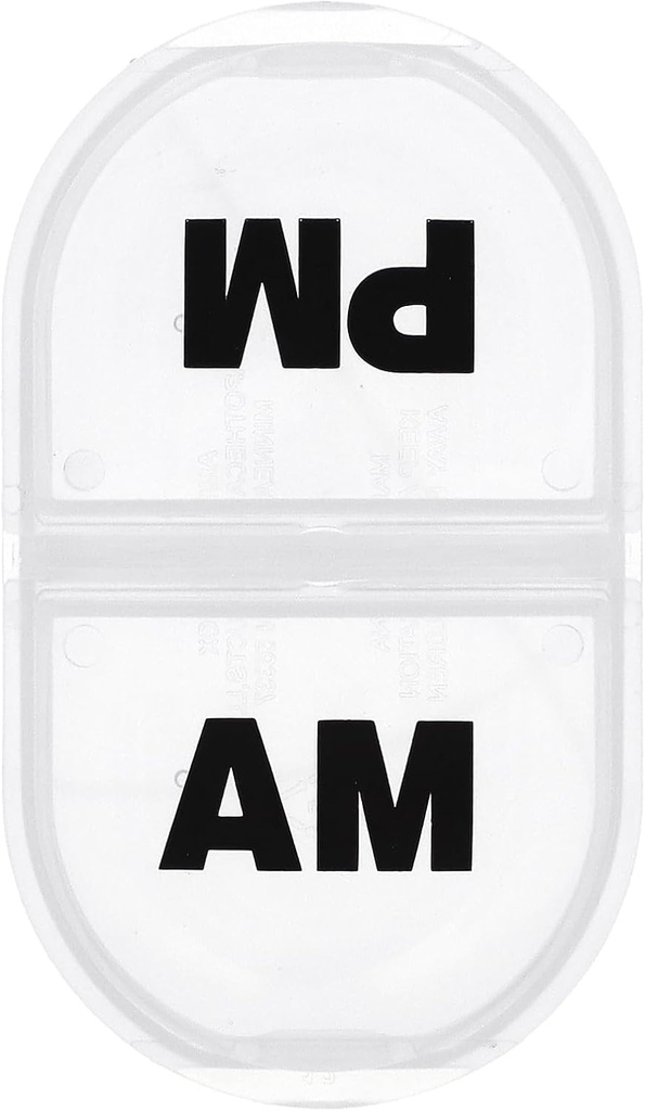 Recordad N' Time Daily AM/PM Organizador portátil de píldoras de viaje, caja de vitaminas y medicinas, tapas de salida, transparente