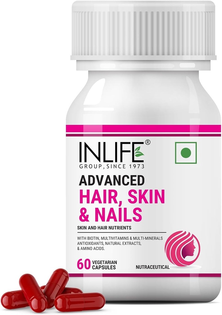 Biotina Advanced Hair Skin & Nails Suplemento con Minerales Multivitamínicos Aminoácidos para Cuidado del cabello - 60 cápsulas vegetarianas